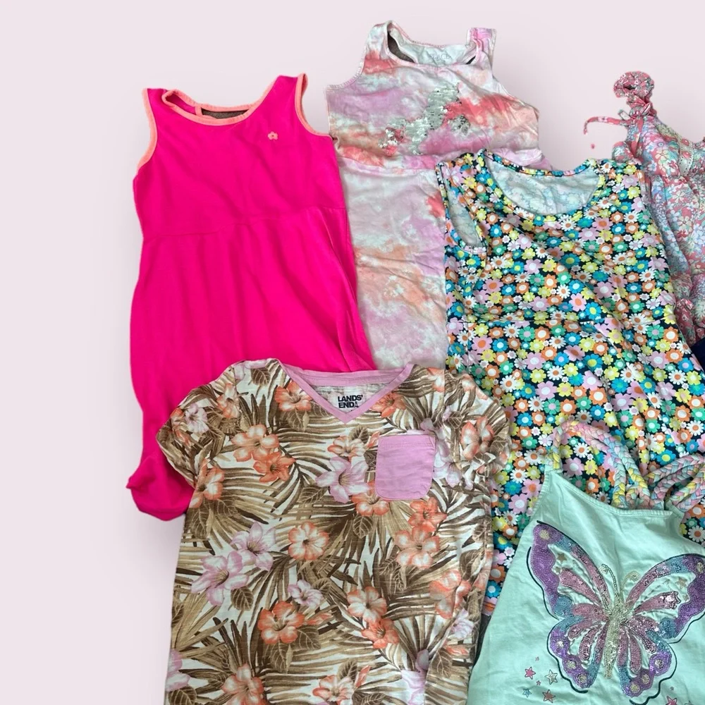 Little Girls Size 7/8 Spring Summer Clothing Lot W/ 6 Dresses, 1 Tank, 2 Shirts